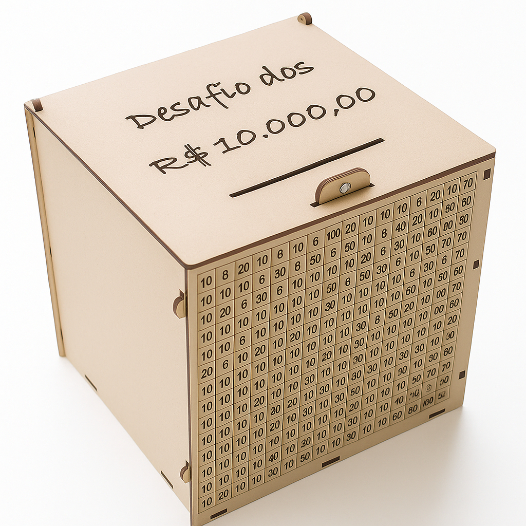 Cofre Desafio! Junte 10 MIL Caixa em MDF cru Guarde 10 mil reais Motivacional