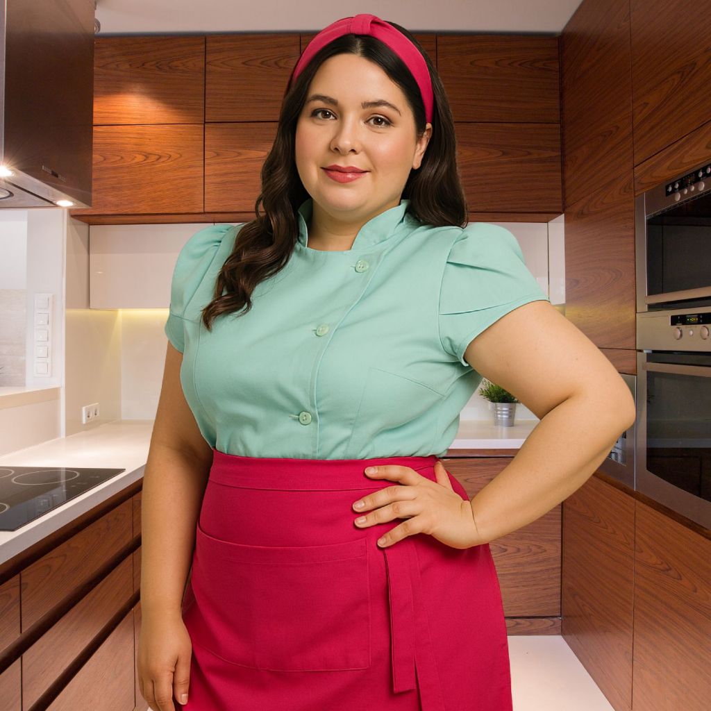 Dolma Chef Feminino Confeitaria PLUS SIZE GABARDINE Confortável com Avental e Faixa de Cabelo