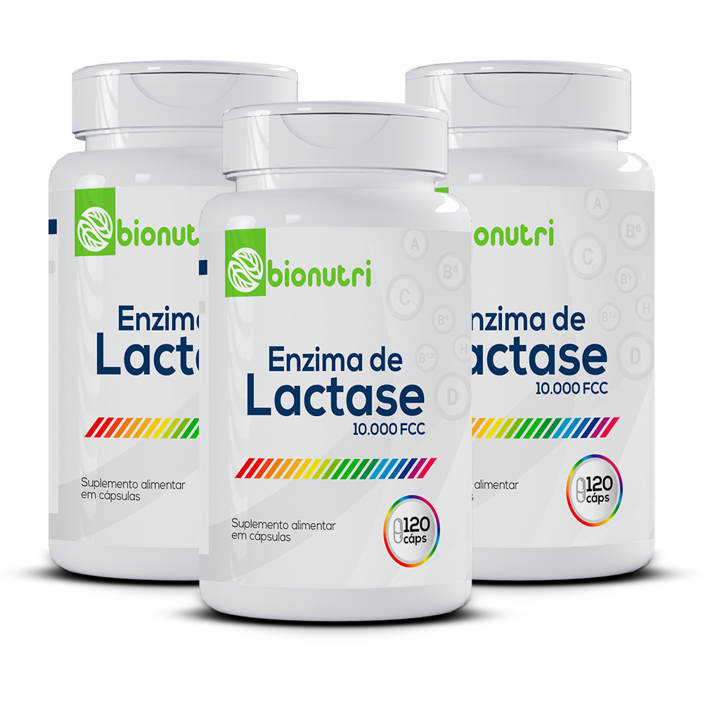 Kit 3x Enzima de Lactáse para Intolerância 10.000FCC (120 cápsulas) - Bionutri