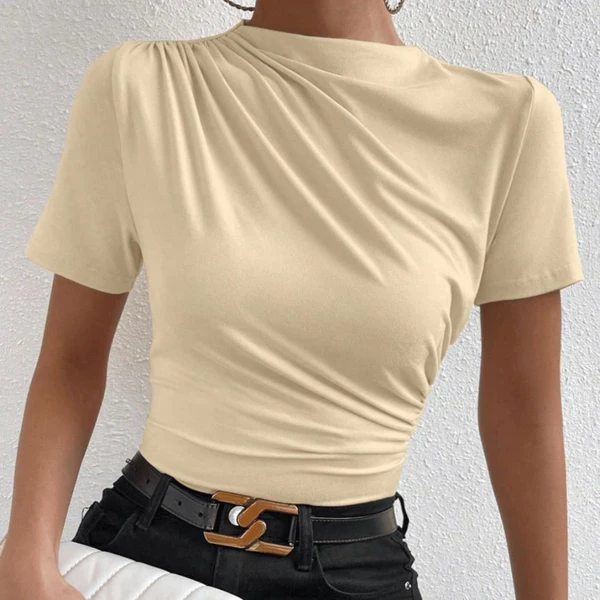 Camisa Feminina Slim Blusa Gola Alta Casual Elegante Social