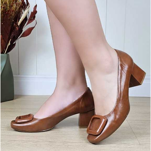 Scarpin Feminino Bico Quadrado com Enfeite Salto Bloco 5cm Clássico Elegante Moda Casual Evangélica em Oferta na Shopee