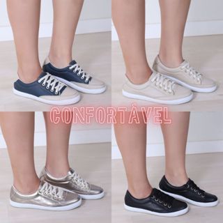 Tênis Feminino Casual em Couro Legítimo Leve e Confortável em Oferta na Shopee