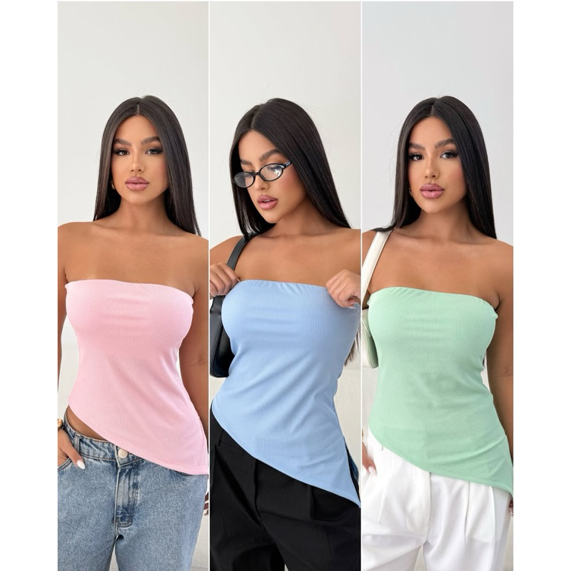 Blusa Bata Assimétrica chic tomara que caia  moda blogueira tendência roupas feminina
