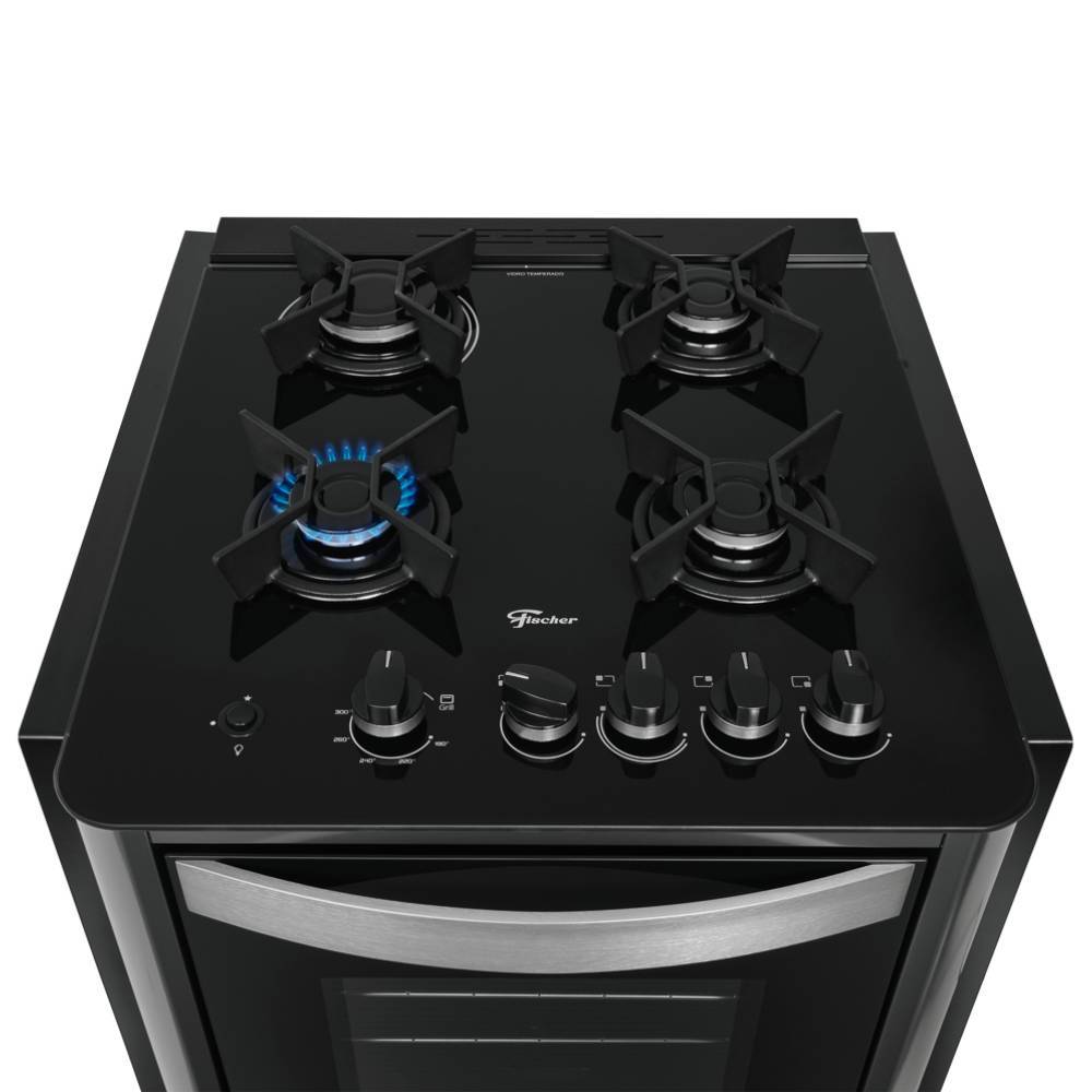 Detalhes do Fogão Fischer Gran Cheff De Embutir 4 Bocas Silver Mesa De Vidro Preto 127V