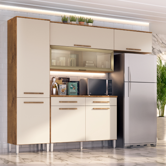 Armário de Cozinha Girassol 7 Portas 2 gavetas  com Pés Reguláveis em Oferta na Shopee