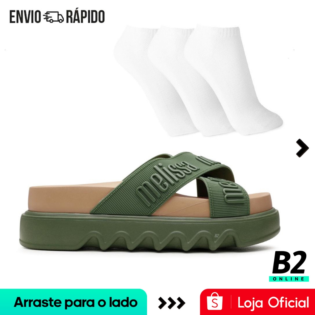 Sandália Melissa Verde Cross M-Lover Platform Feminina + 3 Pares de Meias