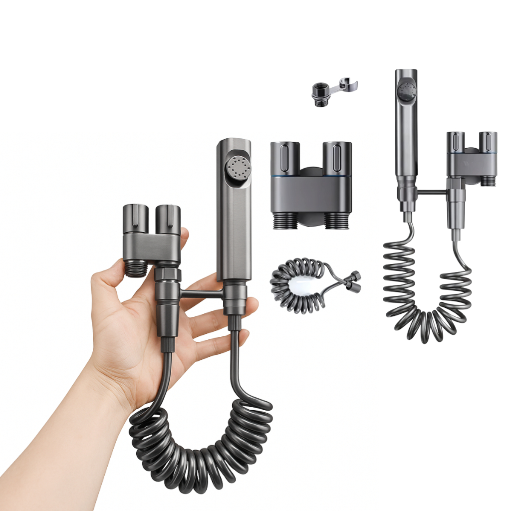 Ducha Higiênica Dubai Luxo Preto Metálica Registro Duplo Mangueira Retrátil C/Bidê Máquina De Lavar em Oferta na Shopee