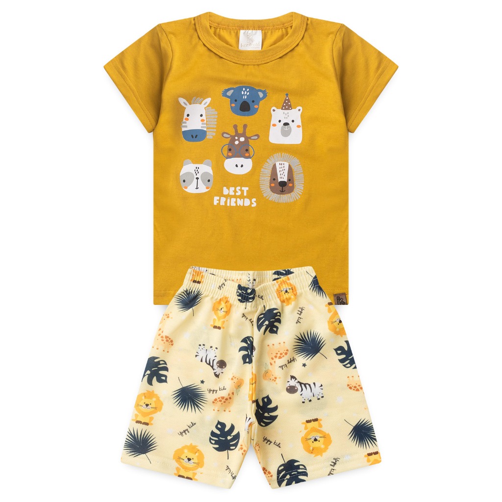 Conjunto Infantil Menino - 1 a 3 anos Verão Blusa Meia Malha Estampa Divertida + Shorts Moletinho em Oferta na Shopee