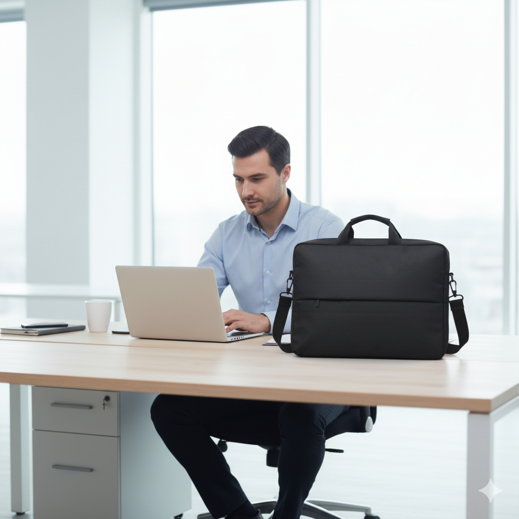 Pasta Executiva Masculina Bolsa Suporte Notebook 15,6 Antifurto Transversal Tecido