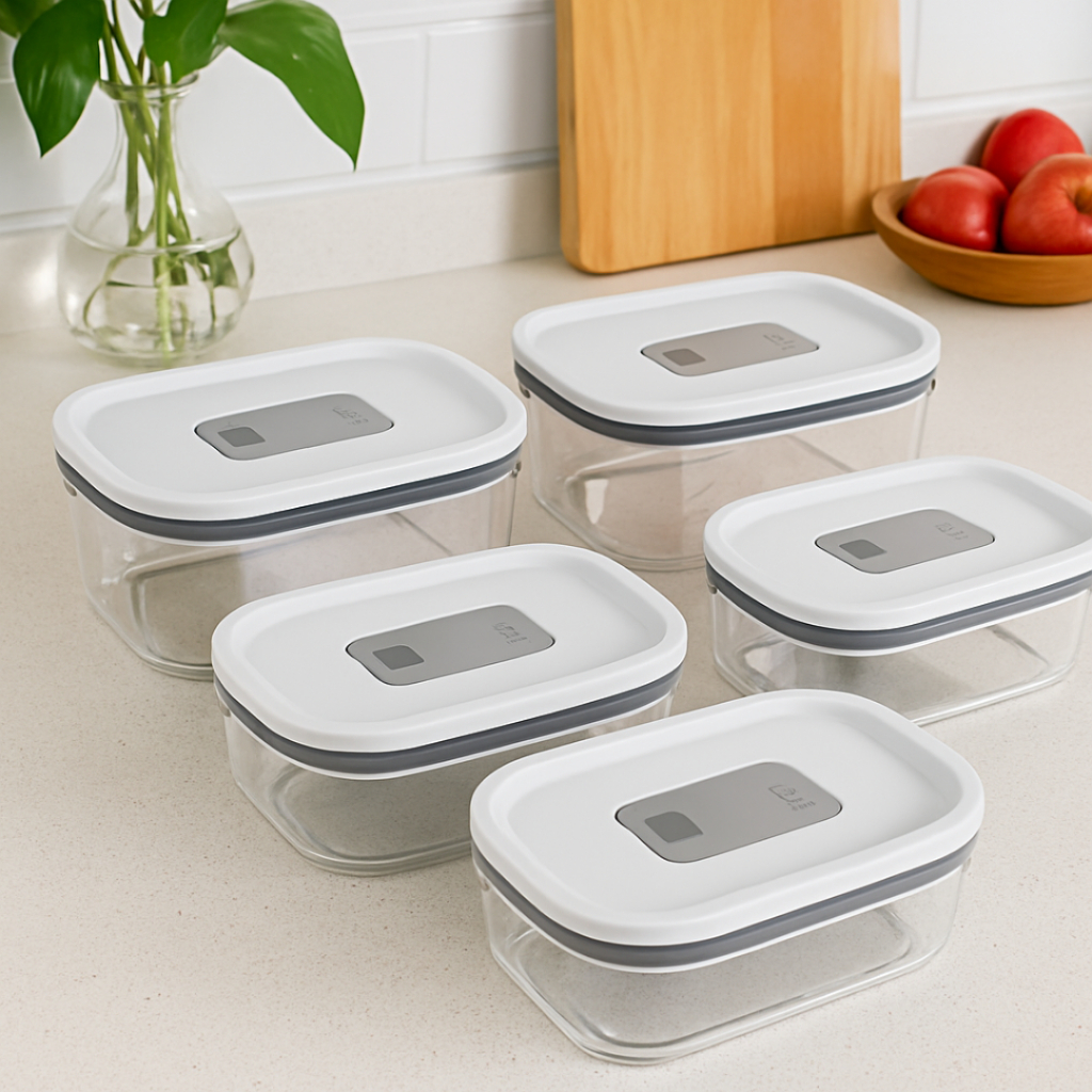 Kit com 5 Potes de Vidro Herméticos Fresh Lock 370ml em Oferta na Shopee