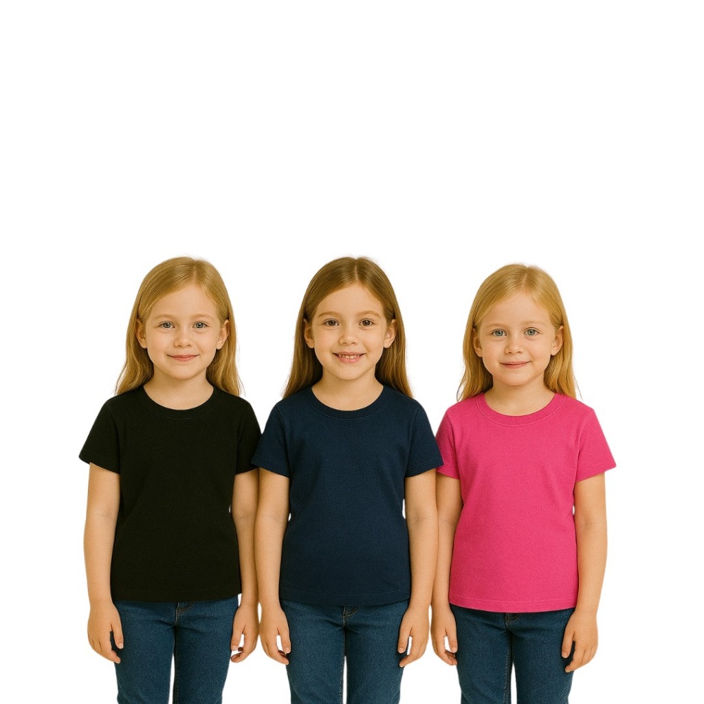 Kit 3 Camisetas Infantil Juvenil Femininas 100% Algodão Premium Básicas Lisas em Oferta na Shopee