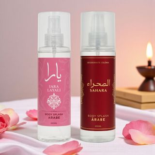 Kit Body Splash Feminino Árabe Iara Layali + Sahara 200ml Luxo e Glamour.