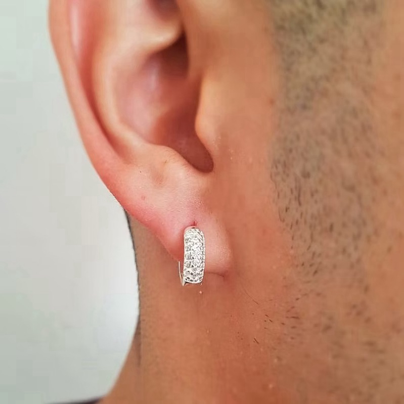 Brinco Neymar Cravejado Zircônia Argolinha Ouro Branco Acessório Masculino Acessório feminino moda tendência
