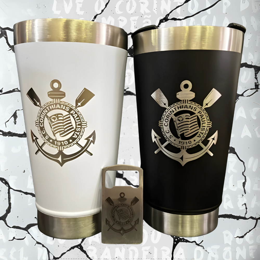 Copo Corinthians personalizado com NOME Térmico C/tampa e Abridor 473ml