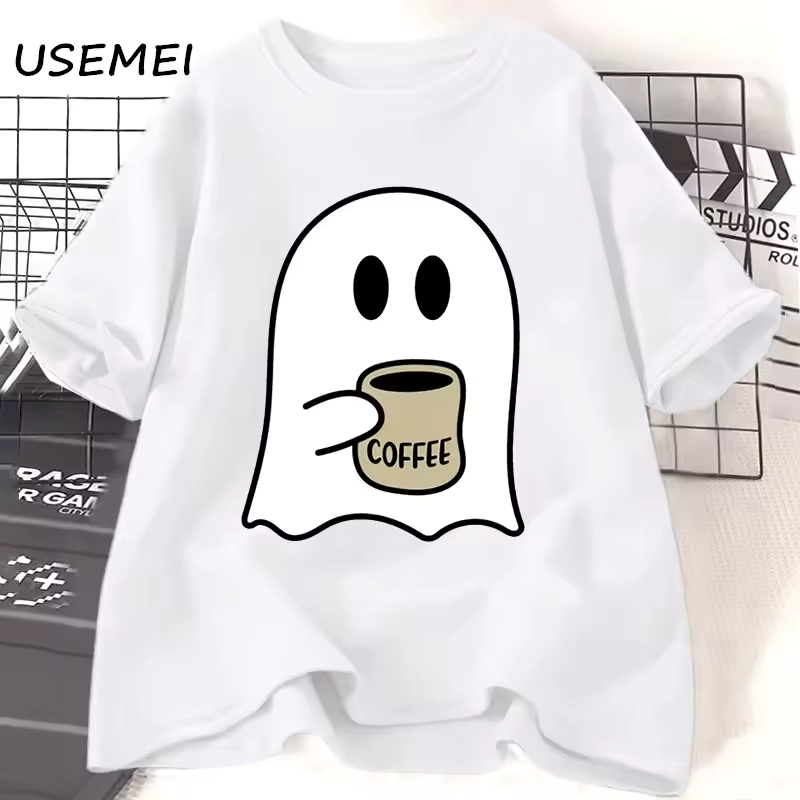 Camiseta Oversized Fantasma Coffee Streetwear Feminina Algodão Premium Estilo e Conforto Halloween