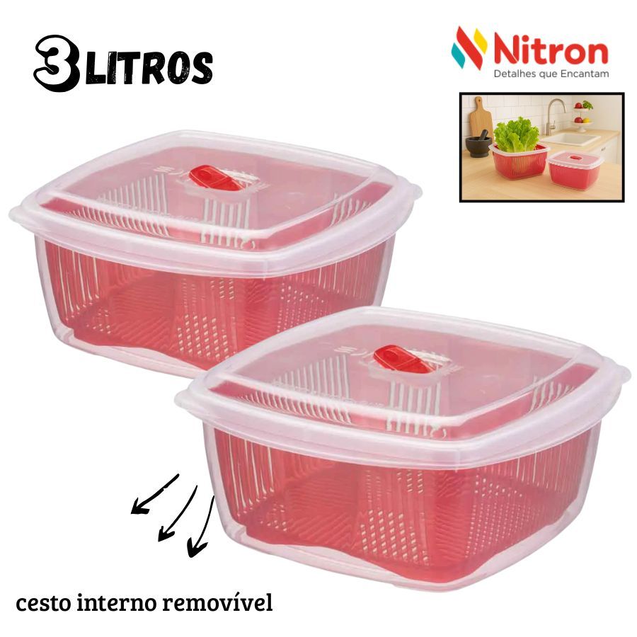 Pote Cook Freezer Microondas Com Cesto Escorredor Interno 3 Litros Nitron