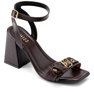 Sandália Feminina Lumiss Salto Alto Bloco Bico Quadrado Fivela Ilhós Metal em Oferta na Shopee