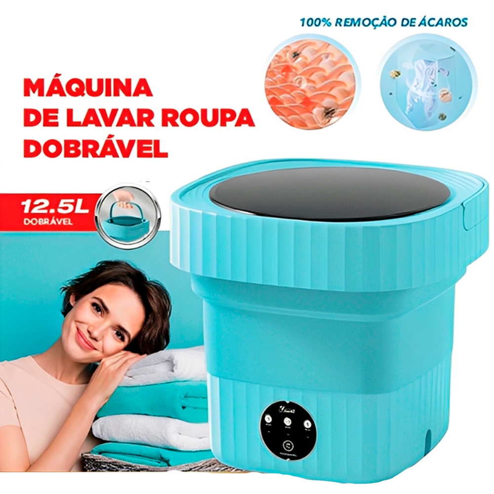 Imagem Mini Máquina De Lavar Roupa 12,5L Automática 3 Modos Centrifugador Drenagem Dobrável Bivolt