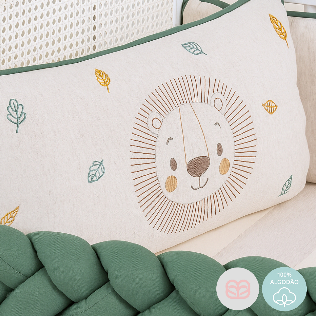 Kit Berço Menino Americano 100% Algodão Leon 8 Peças + Almofada de Amamentação Menino Combo