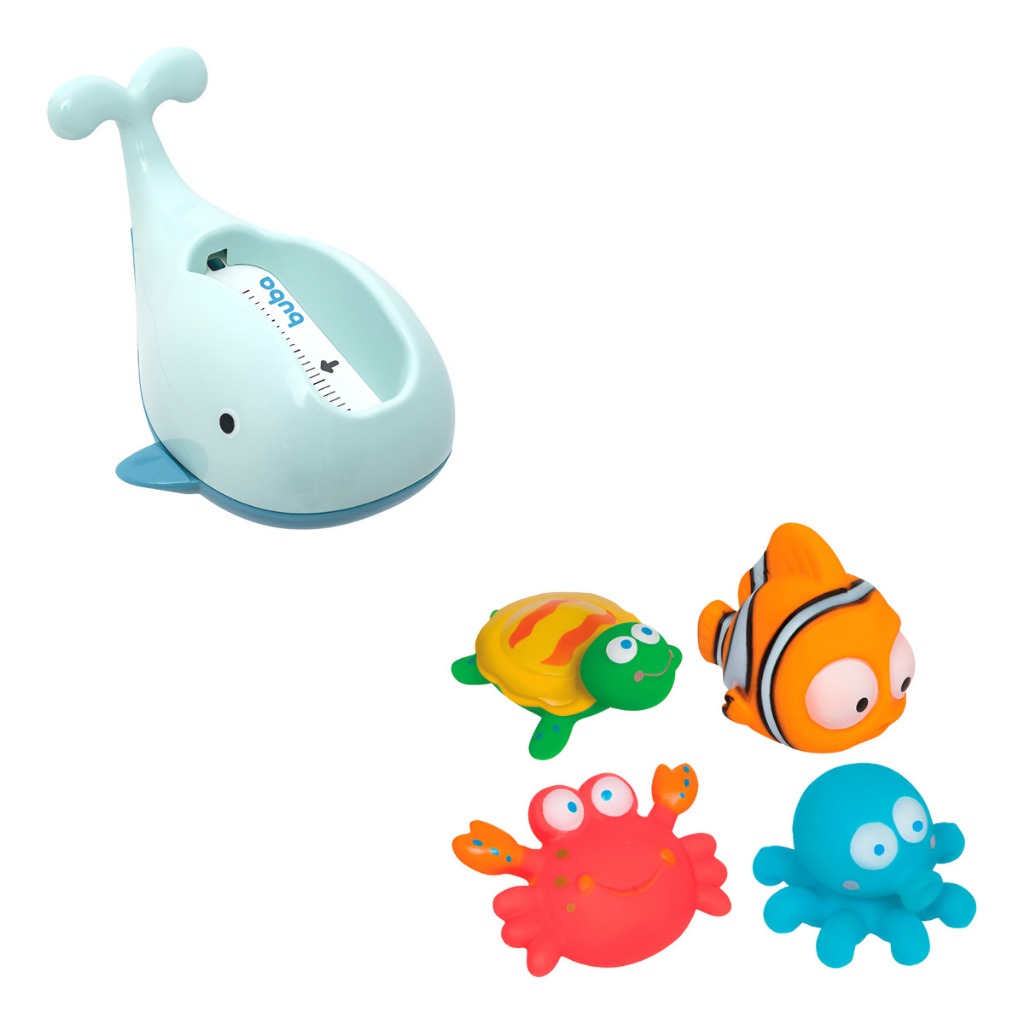Kit Banho Bebê Buba Termômetro Baleia + Bichinhos Oceano