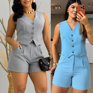 CONJUNTO ABIGAIL TENDENCIA DO MOMENTO EM  COLETE +SHORTS  PRIMAVERA VERÃO 2026 em Oferta na Shopee