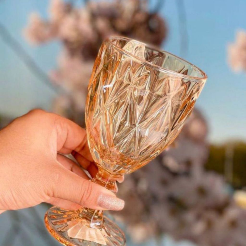 Jogo Taça Diamante Canelada Copo Vidro Transparente Bico De Jaca 380ml Vidros Âmbar Furtacor Cristal · foto 2