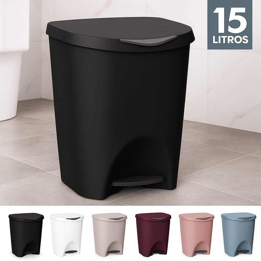 Lixeira Com Pedal 15 Litros Premium Gourmet Cores Diversas Cozinha Banheiro Escritorios Acabamento Polido Resistente em Oferta na Shopee