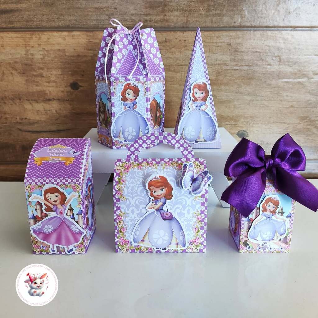 LEMBRANCINHA PERSONALIZADA - KIT FESTA CLÁSSICO 20 PEÇAS PRINCESA SOFIA - PAPELARIA PERSONALIZADA - CAIXA PERSONALIZADA