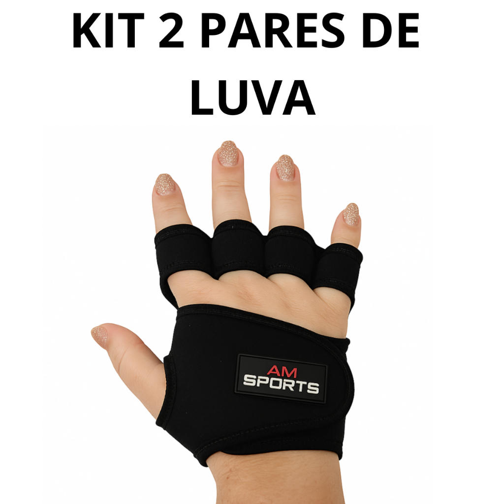 Kit 2 Pares de Luva Fitness para Academia sem polegar.