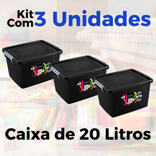 Kit Jogo De 3 Caixas Organizadoras Containers Com Tampa e Trava 20 Litros Cesto Organizador em Oferta na Shopee