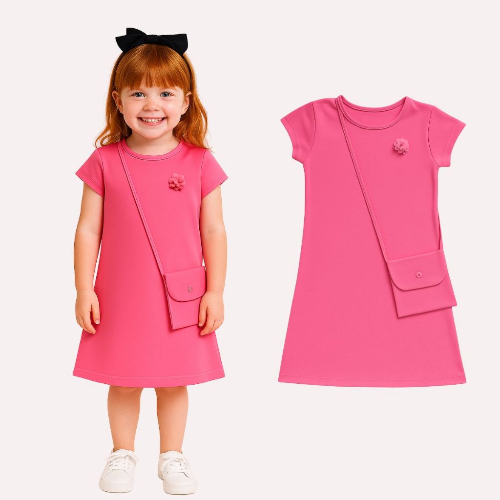 Vestido Infantil De Cotton Menina Com Bolsa
