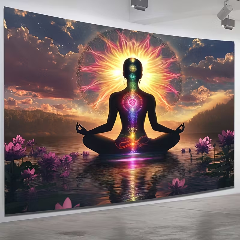 Imagem Quadro Decorativo 1 Peça Meditação Chakras Flor de Lótus – Arte Espiritual Energética