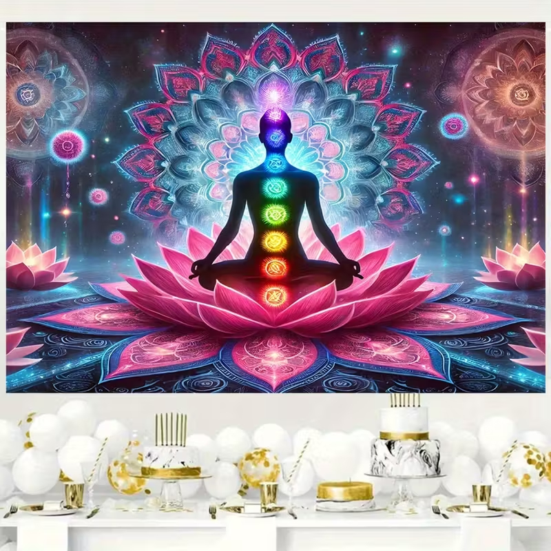 Imagem Quadro Decorativo 1 Peça Meditação Chakras Flor de Lótus – Arte Espiritual Colorida