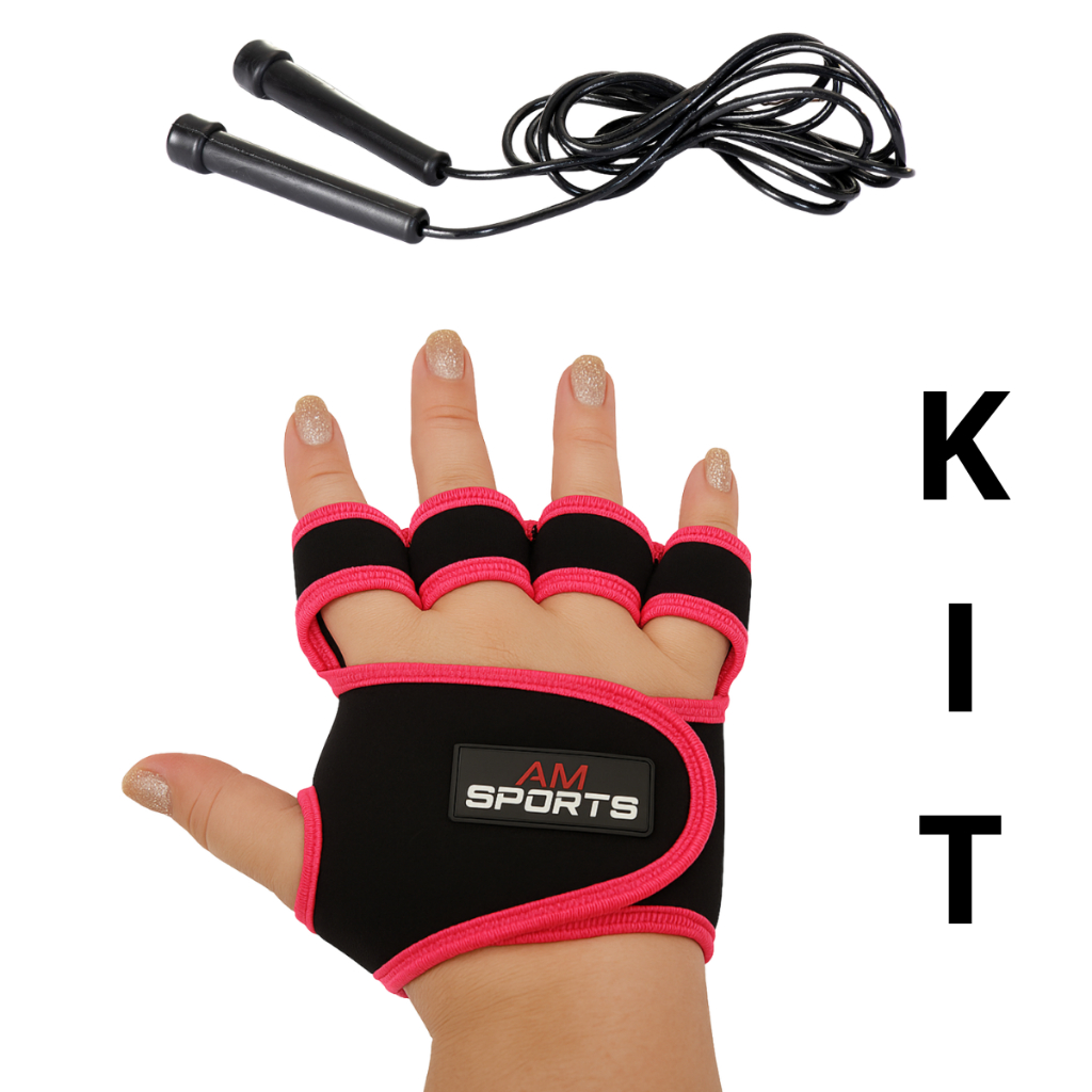 KIT 1 Par de Luva 1 Corda de Pular Para Treino Academia CrossFit  Masculino Feminino
