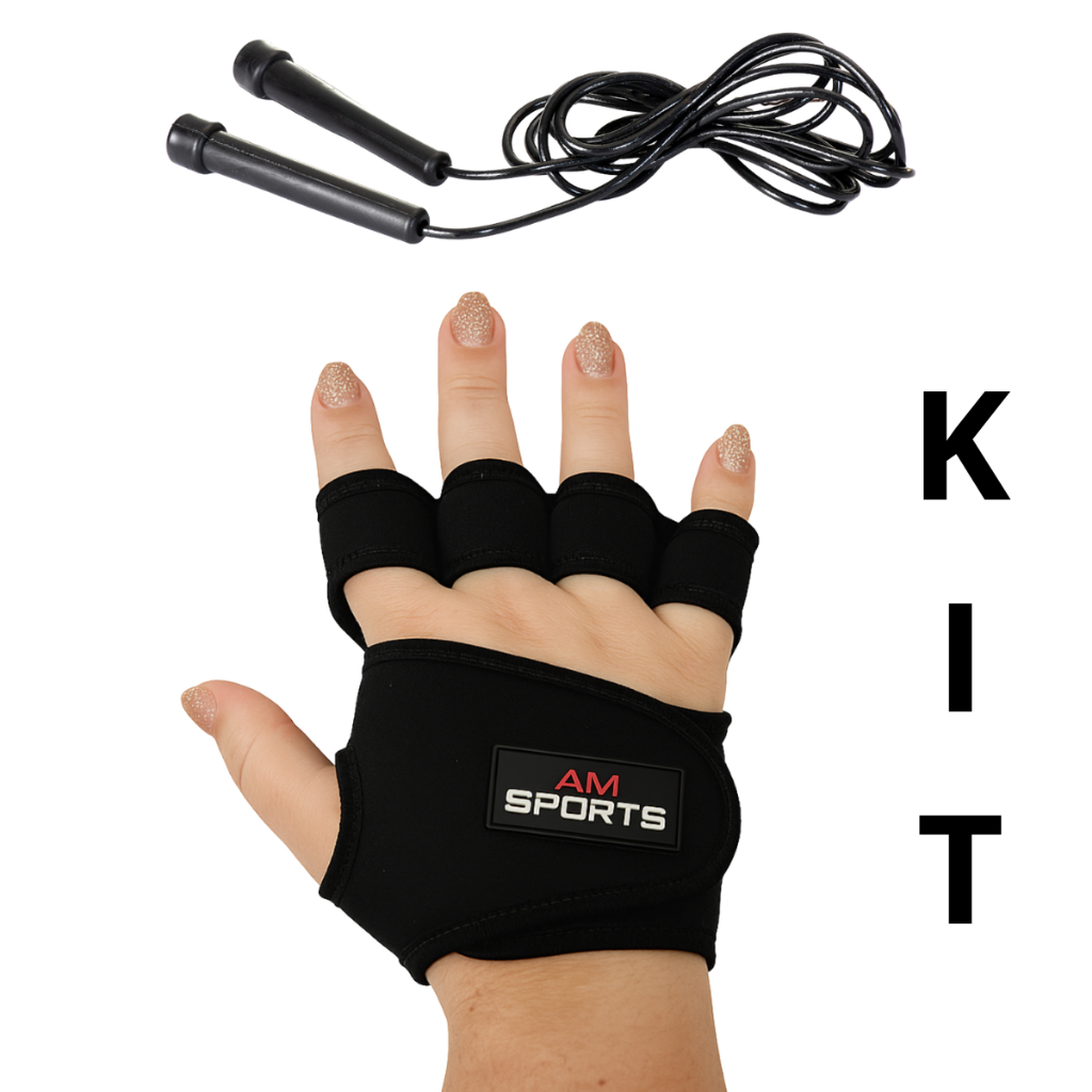 KIT 1 Corda de Pular mais1 Par de Luva Para Musculação Academia Ginástica Protetora. Unissex, Luvas De Academia
