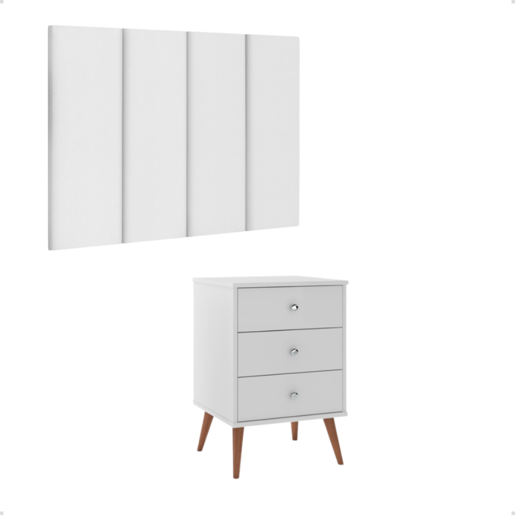 Conjunto Quarto Solteiro: Cabeceira 90 cm + 1 Mesa de Cabeceira Mix  3 Gavetas - Prático e Estiloso