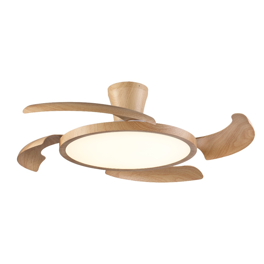 Ventilador de Teto Aliseu Retrátil Lírio Freijó, Luminária LED integrada, Bivolt Com Controle Remoto