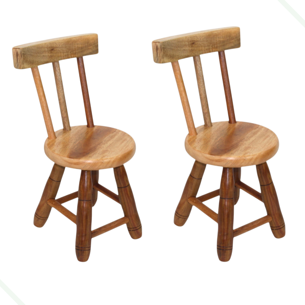 kit 2 Banquinho Madeira Maciça Banqueta Tamborete Com Encosto Para Criança Infantil