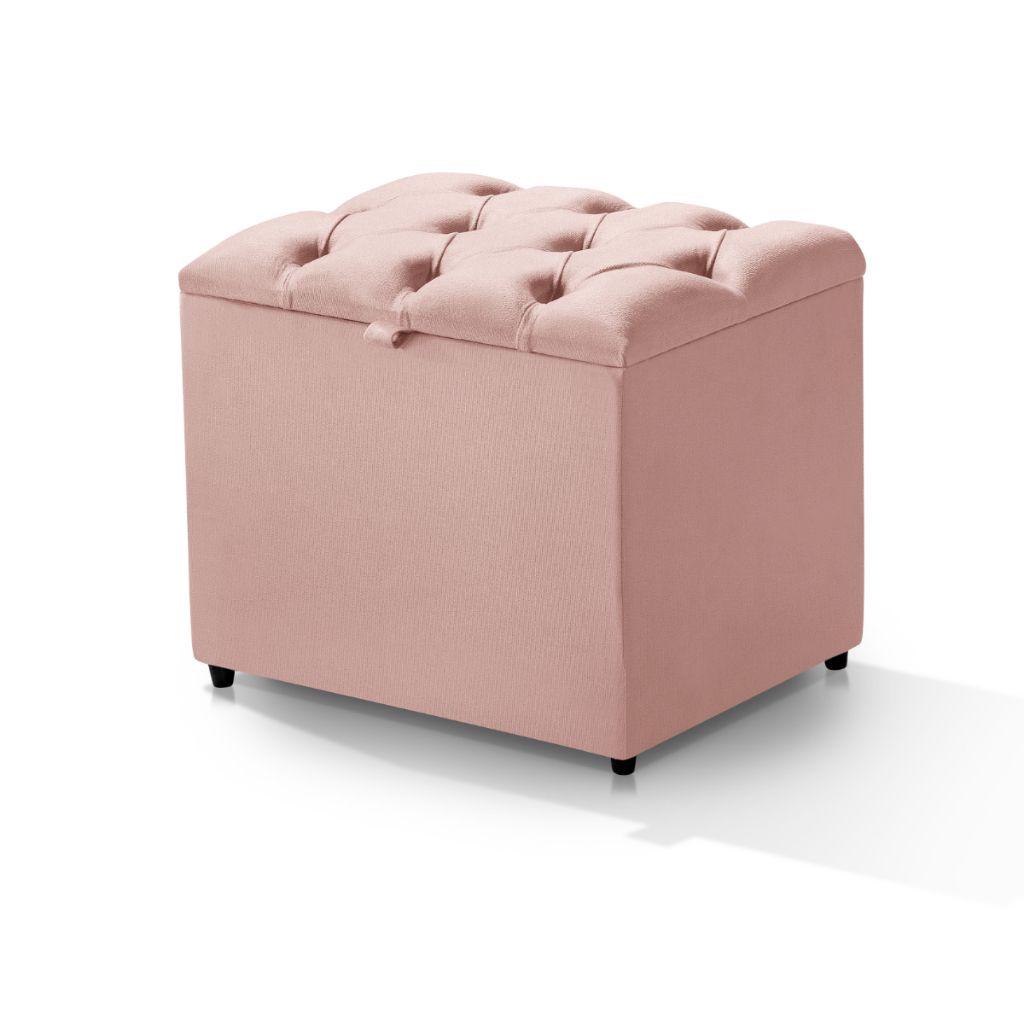 Puff Bau Estofado Moderna Quarto Sala Organizador Brinquedos Sapatos Multiuso Interno Otimiza Espaço