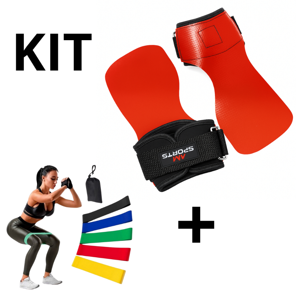 KIT Luva Hand Grip Palmar Cross Competition + 5 Elásticos Treino Mini Band