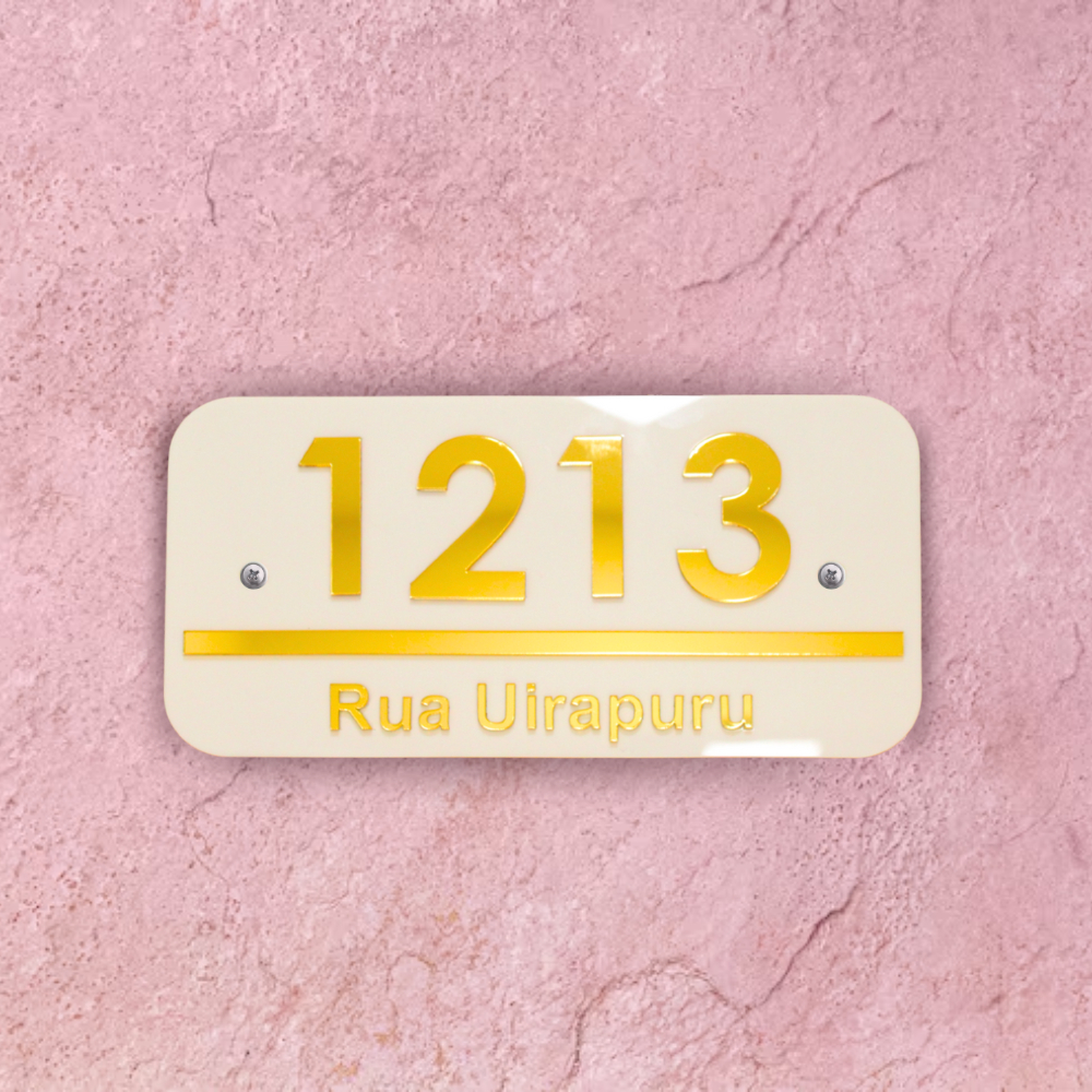 Placa Residencial Branca Com Número e Endereço (Casa, Loja, Condomínio) - 10x20cm