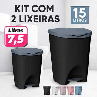 Kit Com 2 Lixeiras Com Pedal 7,5 Litros E 15 Litros Cozinha Banheiro Limpeza Acabamento Polido Varias Cores Resistente em Oferta na Shopee
