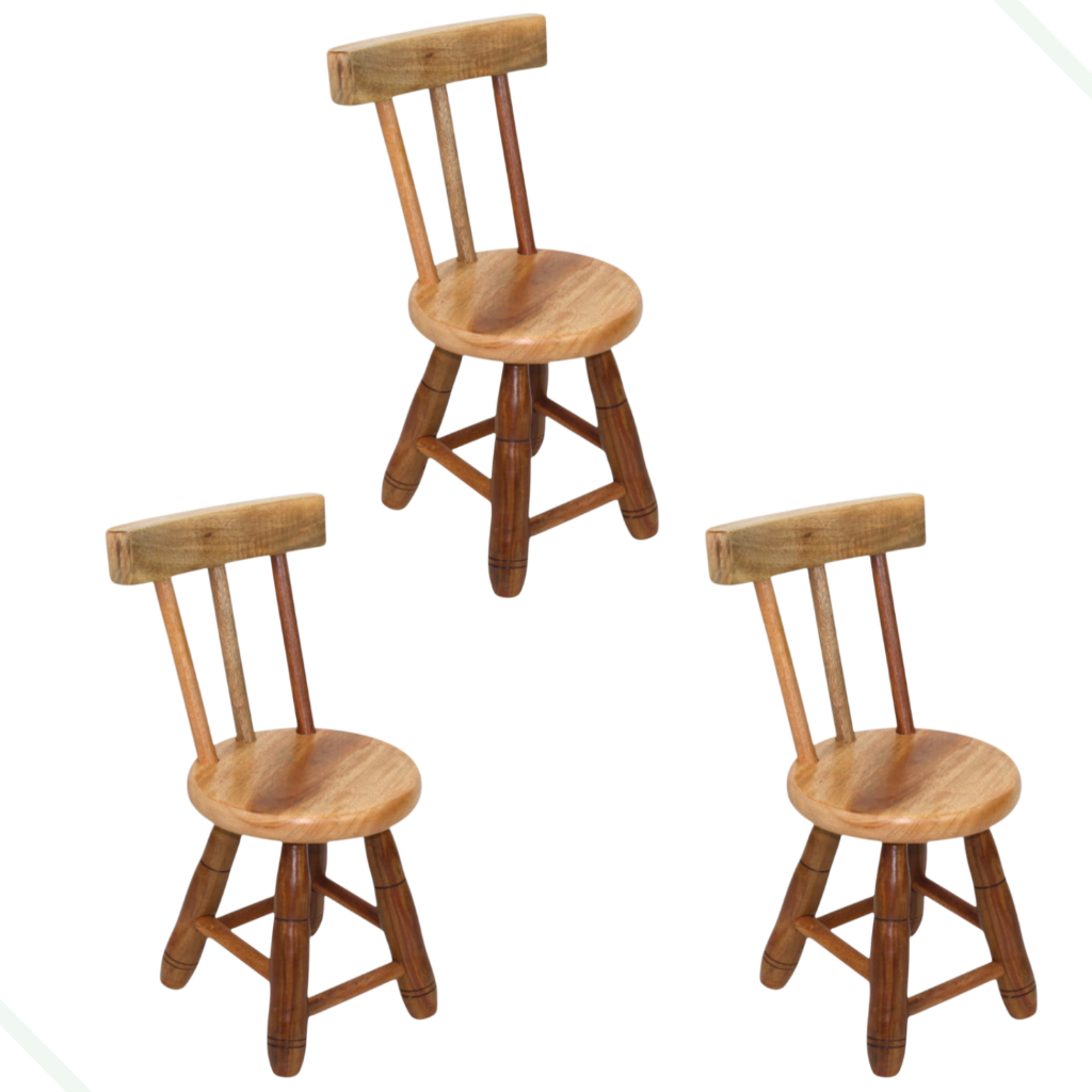 kit 3 Banquinho Madeira Maciça Banqueta Tamborete Com Encosto Para Criança Infantil