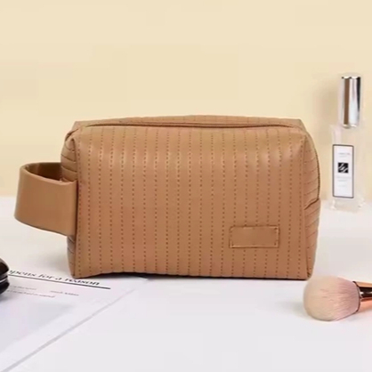 Necessaire Organizador Cosmético Maquiagem Feminino Para Viagem Marrom 23cm