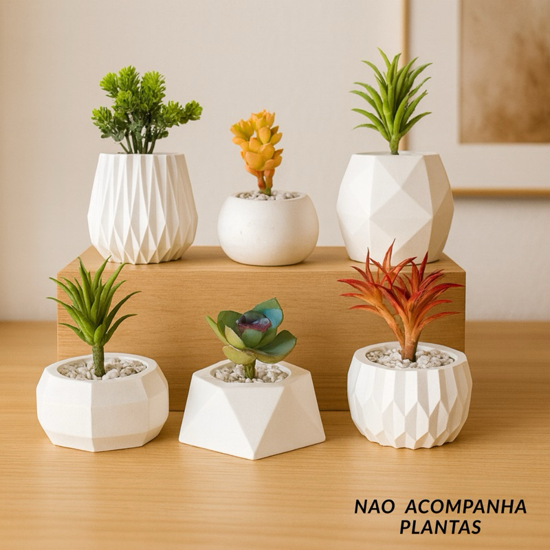 Kit Decorativo Com 6 Vasos Para Suculentas, Cactus e Plantas Artificiais ou Naturais