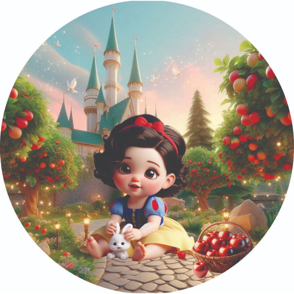 Capa para Painel de Festas Redondo com Acabamento em Elástico  1.50x1.50 e 50cm veste fácil Baby Branca de neve em Oferta na Shopee