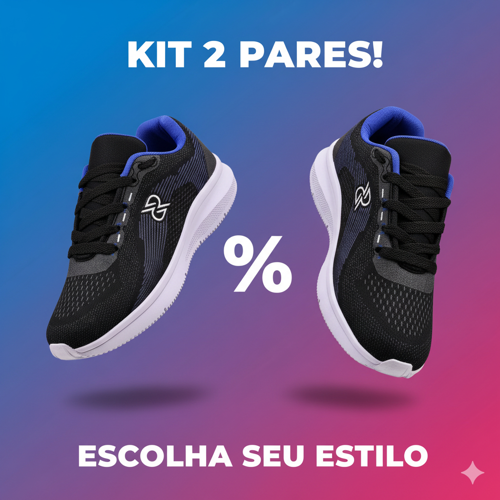 Kit 2 Pares Tênis Esportivo Unissex Leve e Confortável Academia e Dia a Dia
