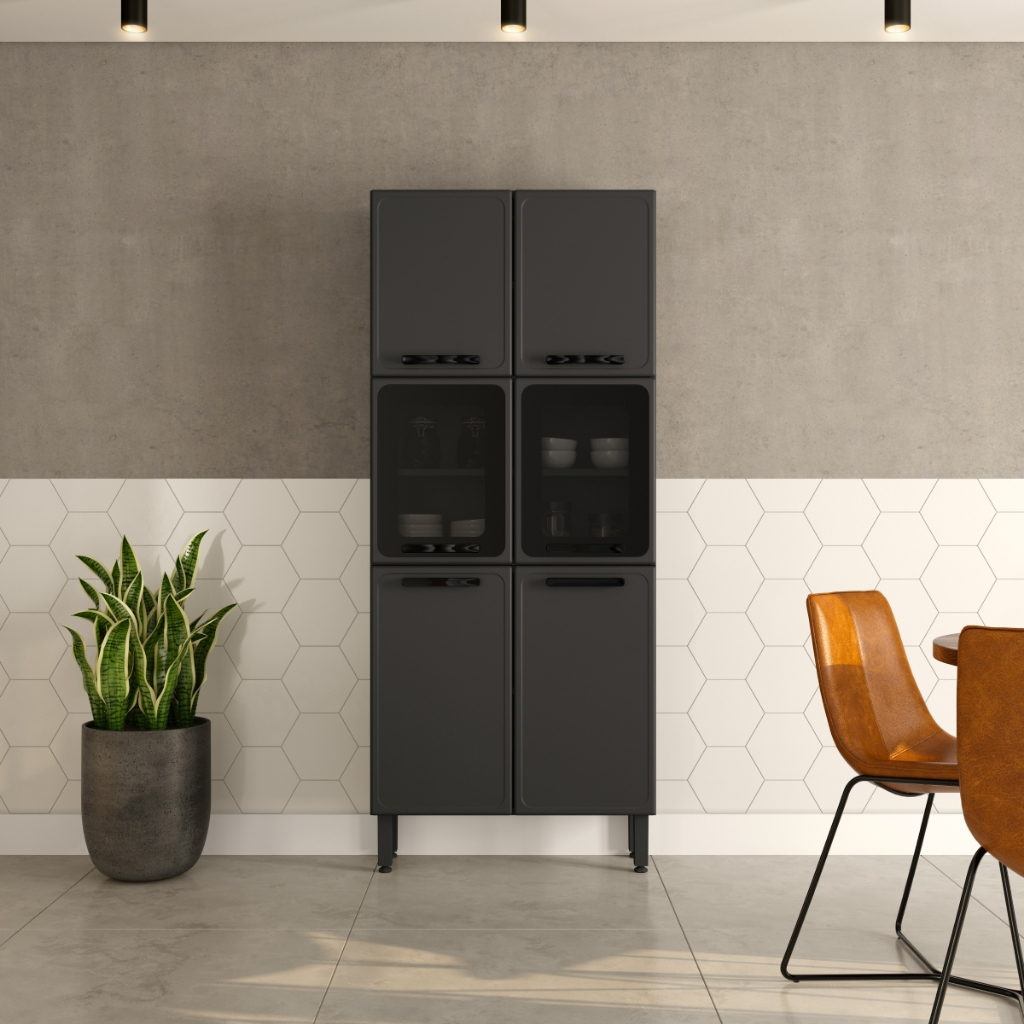 Armário de Cozinha de Aço 6 Portas 2 Vidros Estilo Bertolini em Oferta na Shopee