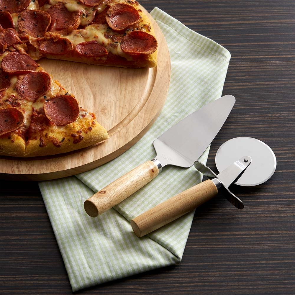 Kit Pizza Premium 3 Peças | Tábua de Bambu + Utensílios Inox