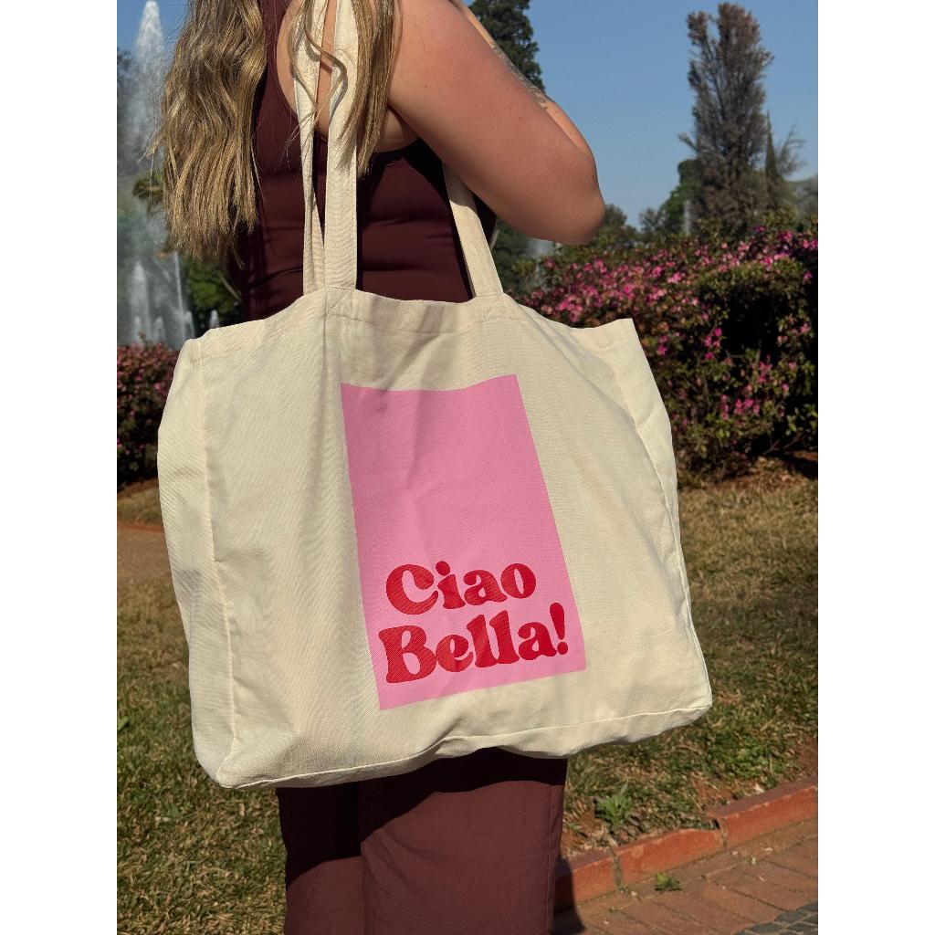 Bolsa Ecobag Sacola Grande em Sarja Algodão Cru - Ciao Bella — imagem 2 de 2
